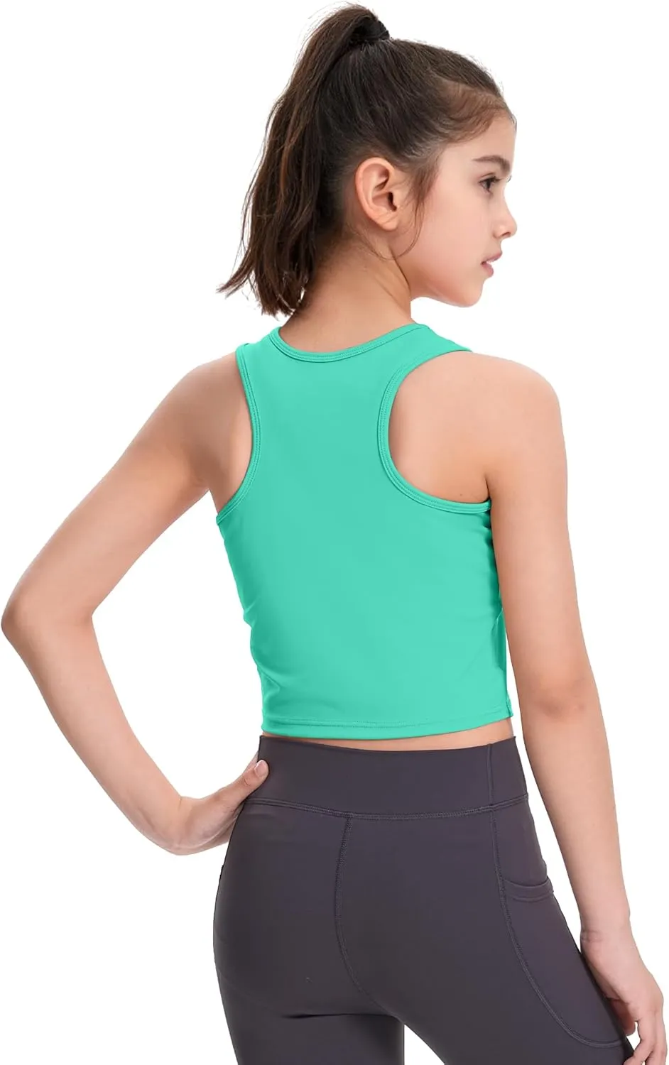 HASMES Girls Athletic Tank Tops Sleeveless Round Neck Basic Cute Dance Crop Tops for Kids 8-14Y