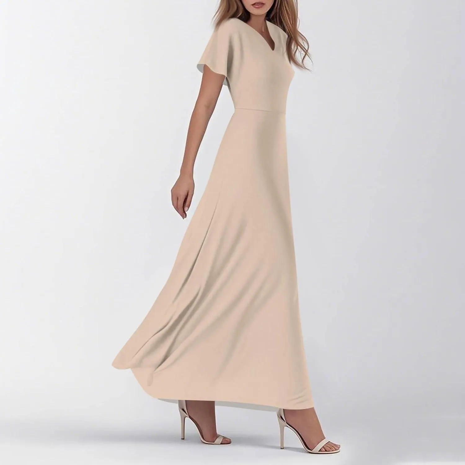 Hawaiian Dresses for Women Summer Casual Trendy Short Sleeve V-Neck Solid Color Flowy Boho Maxi Beach Dress, XS-2XL