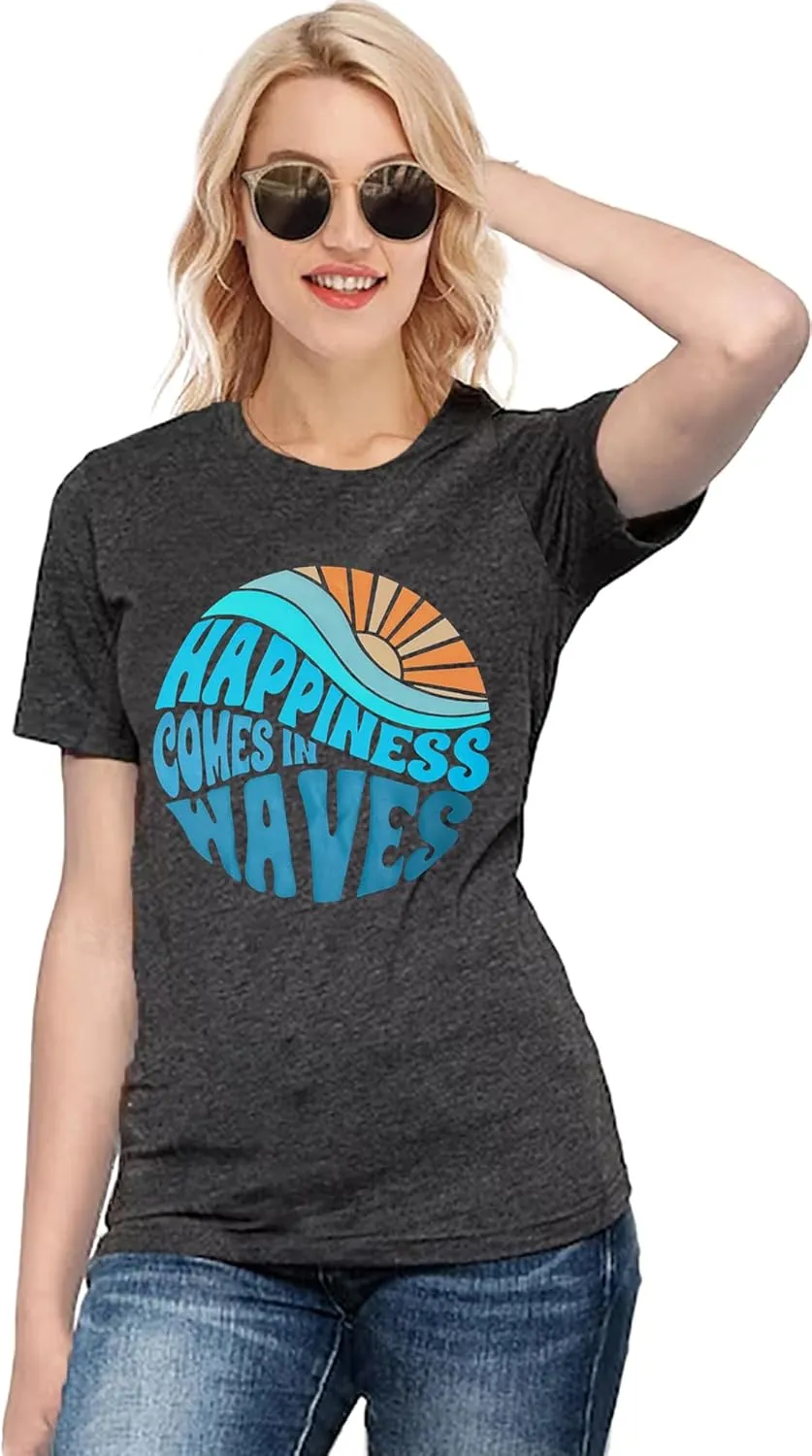 Hawaiian Shirts for Women Palm Trees Beach Graphic Tee Tops Summer Vacation Short Sleeve Tshirt Tops