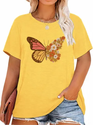 HDLTE Plus Size Womens Country Shirts Funny Western Graphic Tees Short Sleeve Flower Tops Blouses Casual Summer T-Shirt