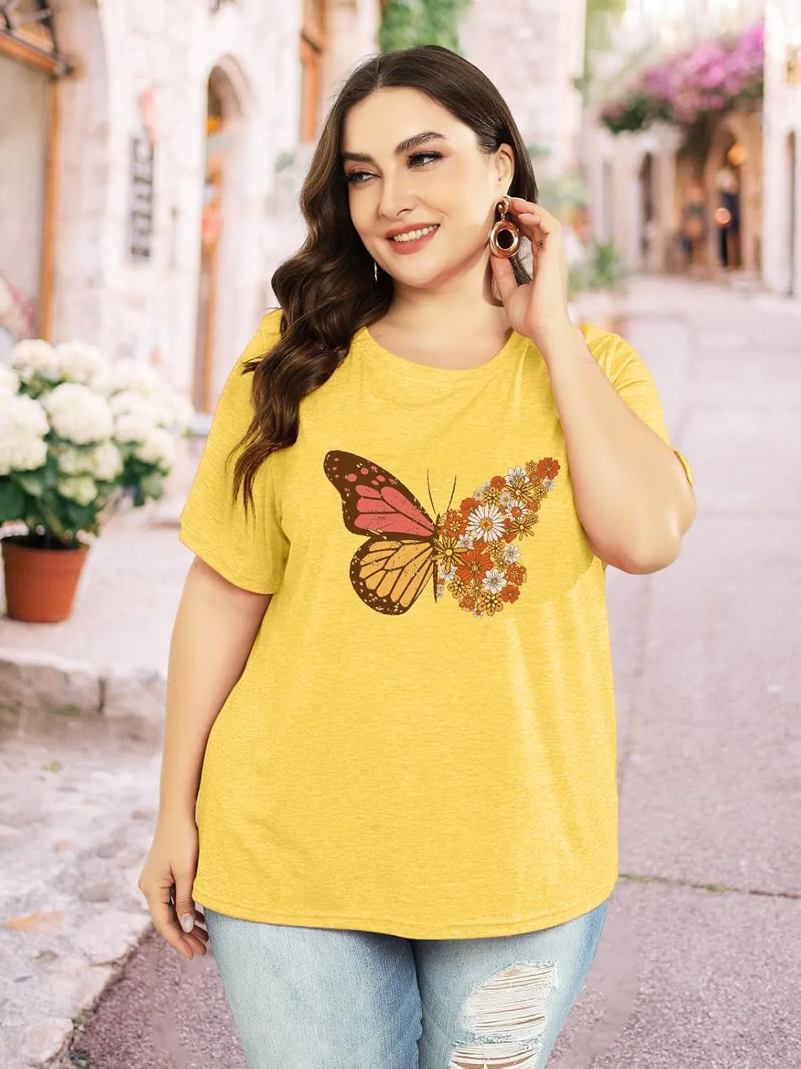 HDLTE Plus Size Womens Country Shirts Funny Western Graphic Tees Short Sleeve Flower Tops Blouses Casual Summer T-Shirt