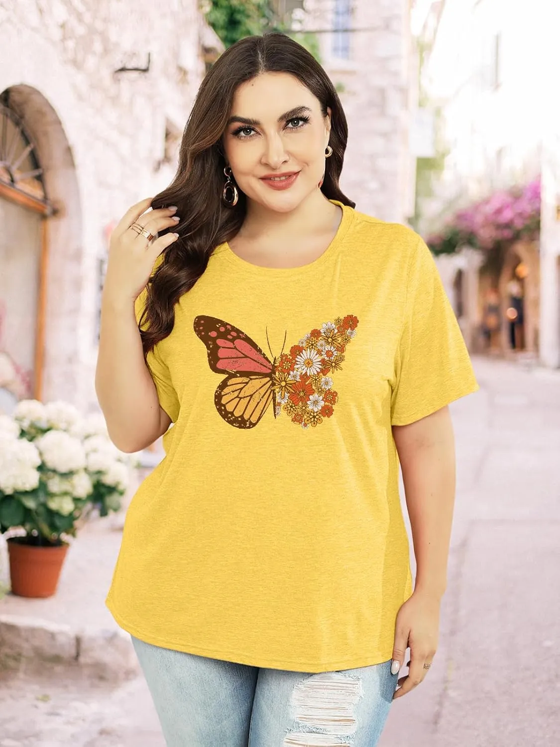 HDLTE Plus Size Womens Country Shirts Funny Western Graphic Tees Short Sleeve Flower Tops Blouses Casual Summer T-Shirt