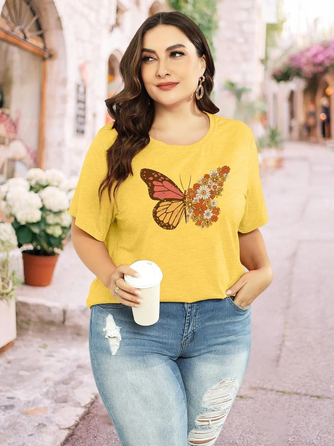 HDLTE Plus Size Womens Country Shirts Funny Western Graphic Tees Short Sleeve Flower Tops Blouses Casual Summer T-Shirt