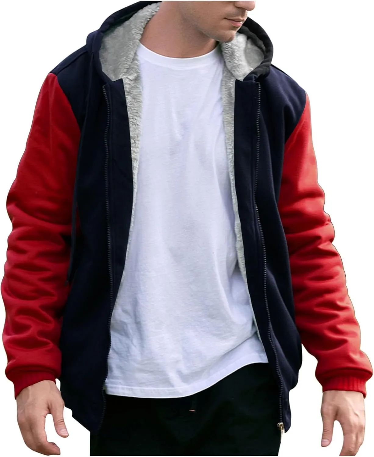 Heavyweight Fleece Hoodies for Men Full Zip Thick Sherpa Lined Sweatshirt Winter Warm Contrast Jackets with Pockets