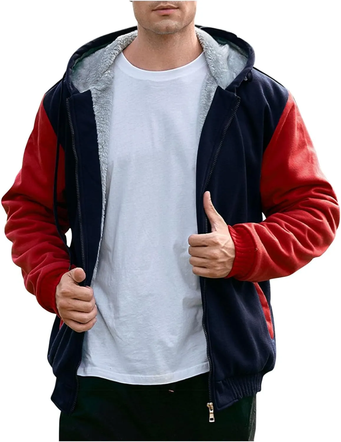 Heavyweight Fleece Hoodies for Men Full Zip Thick Sherpa Lined Sweatshirt Winter Warm Contrast Jackets with Pockets