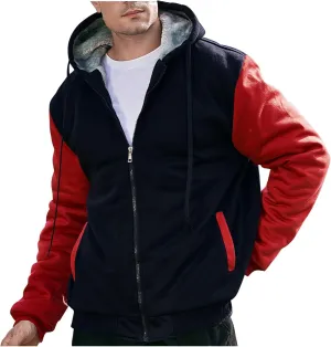Heavyweight Fleece Hoodies for Men Full Zip Thick Sherpa Lined Sweatshirt Winter Warm Contrast Jackets with Pockets