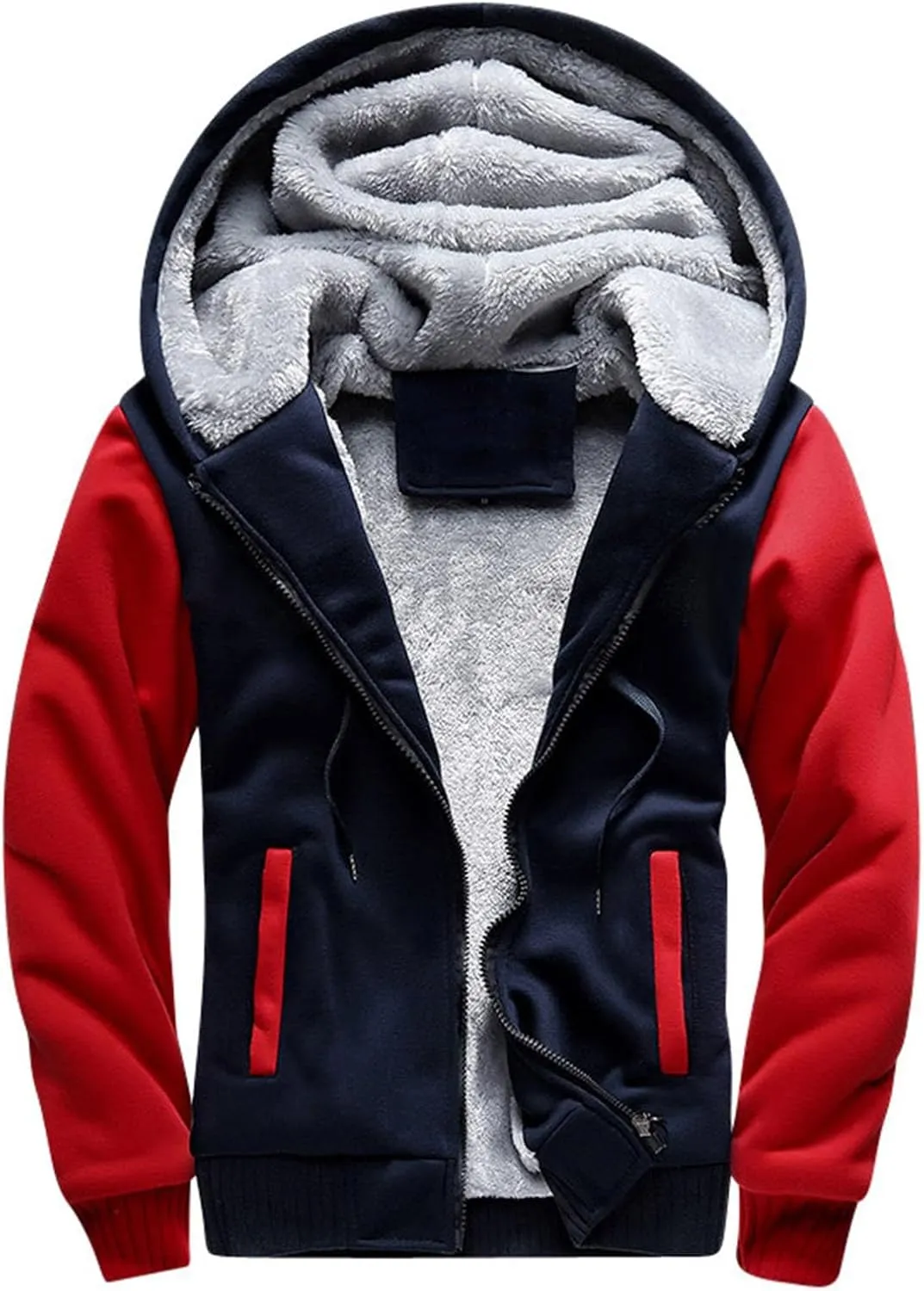 Heavyweight Fleece Hoodies for Men Full Zip Thick Sherpa Lined Sweatshirt Winter Warm Contrast Jackets with Pockets
