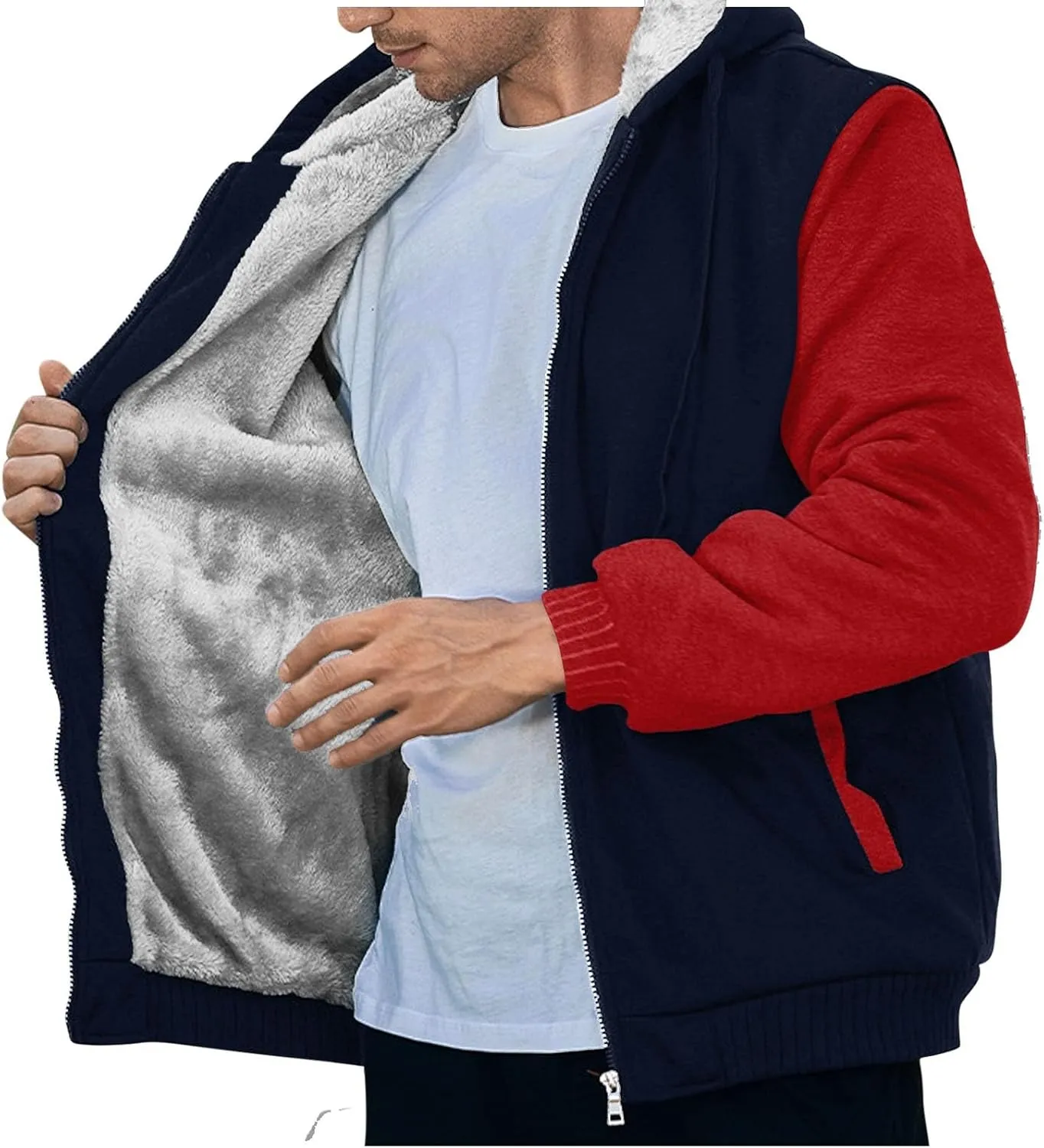 Heavyweight Fleece Hoodies for Men Full Zip Thick Sherpa Lined Sweatshirt Winter Warm Contrast Jackets with Pockets