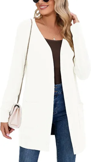 Heymoments Lightweight Open Front Cardigan Sweater for Women Long Sleeve Causal Bolero Button Down Soft Outwear Tops