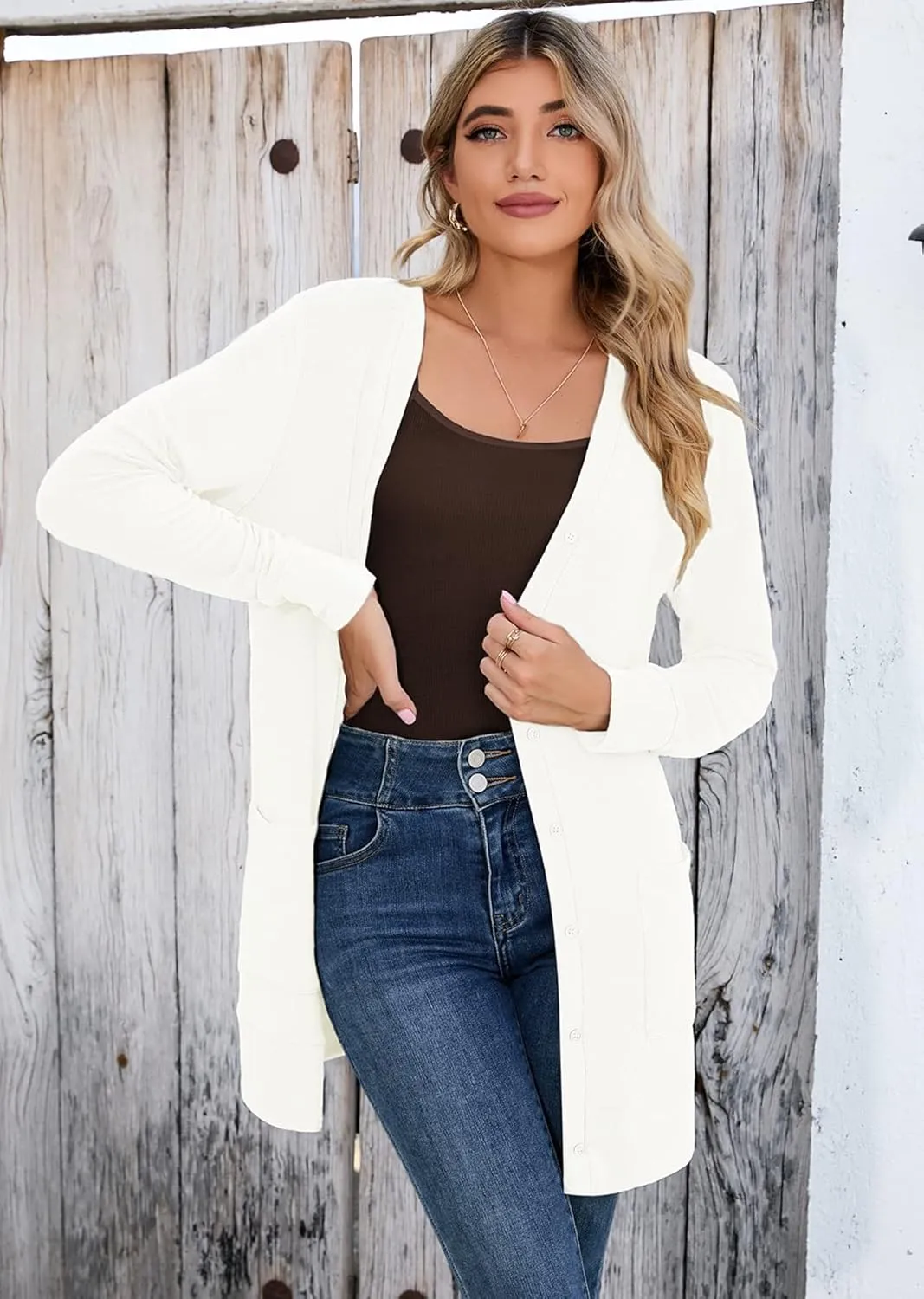 Heymoments Lightweight Open Front Cardigan Sweater for Women Long Sleeve Causal Bolero Button Down Soft Outwear Tops