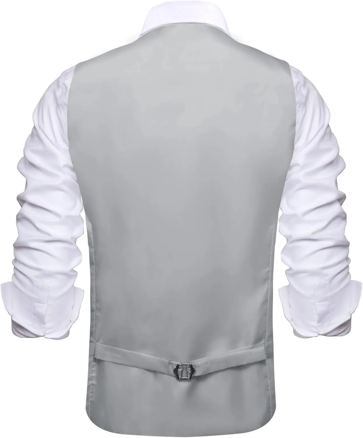 Hi-Tie Mens Silk Double-Breasted Suit Vest Tie Pretied Bowtie and Pocket Square Cufflinks Slim Fit Wedding or Business Tuxedo