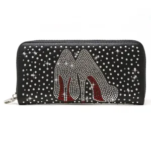 High Fashion Heels Rhinestone Accordion Wallet