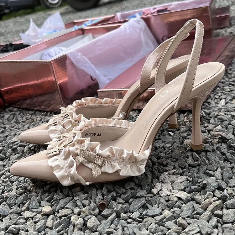 High-Quality Imported 2025 Trendy Pointed-Toe Hollow High Heel Sandals for Women – New Chinese Style, Fine Heel, Closed Toe, Plus Size