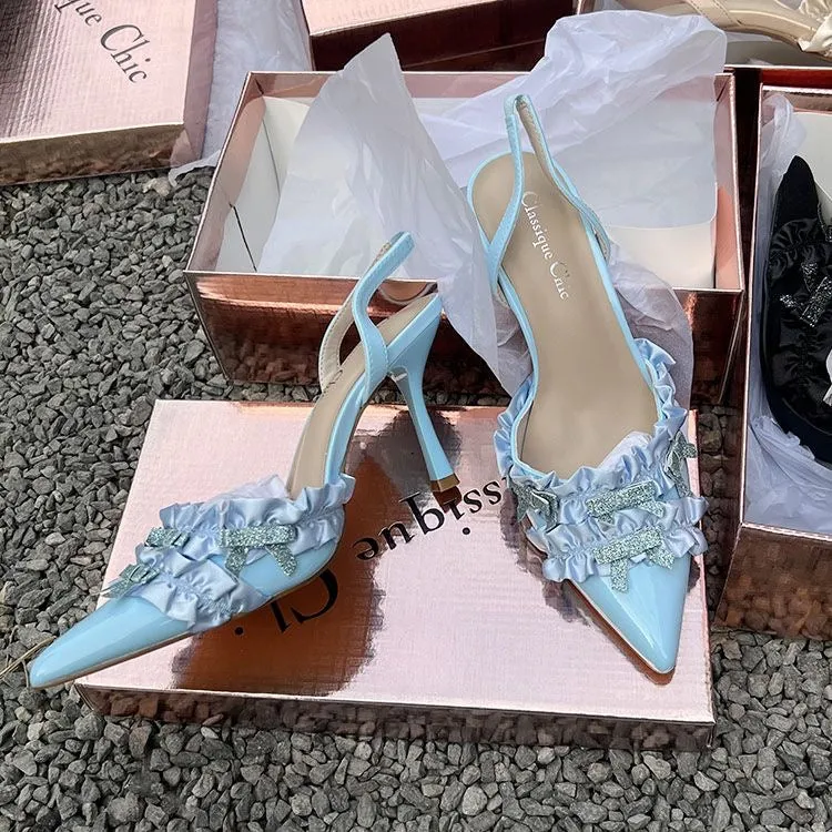 High-Quality Imported 2025 Trendy Pointed-Toe Hollow High Heel Sandals for Women – New Chinese Style, Fine Heel, Closed Toe, Plus Size