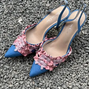High-Quality Imported 2025 Trendy Pointed-Toe Hollow High Heel Sandals for Women – New Chinese Style, Fine Heel, Closed Toe, Plus Size