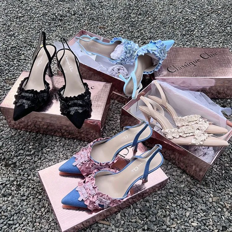 High-Quality Imported 2025 Trendy Pointed-Toe Hollow High Heel Sandals for Women – New Chinese Style, Fine Heel, Closed Toe, Plus Size