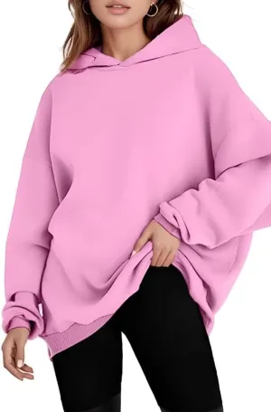 Hoodies Oversized Woman Fleece Hooded Pullover Tops Sweaters Drop Shoulder Long Sleeve Solid Color Tops for Leggings