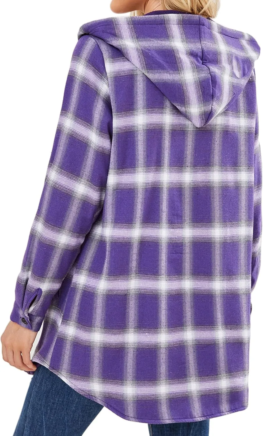HOTOUCH Women Flannel Fleece Shacket Jacket Plaid Button Down Long Sleeve Shirt 2024 Fall Winter Outfits Clothes with Hooded