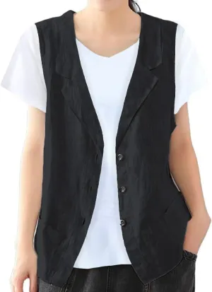 IDEALSANXUN Linen Vest for Women Casual Sleeveless Spring Summer Blazer Jackets