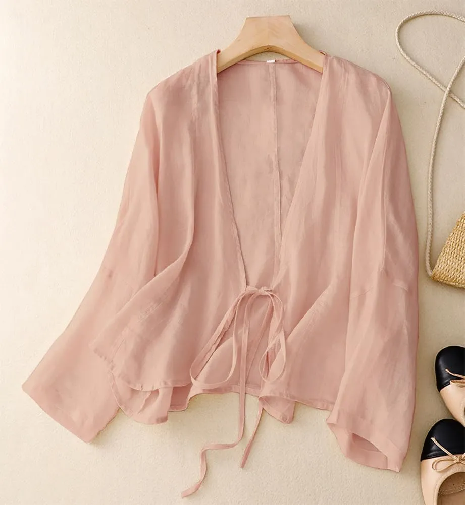 IDEALSANXUN Womens Casual Spring Summer Lightweight Cotton Linen Jackets Cardigan Tops