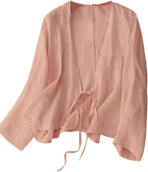 IDEALSANXUN Womens Casual Spring Summer Lightweight Cotton Linen Jackets Cardigan Tops