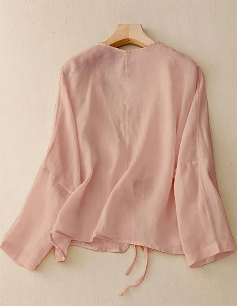 IDEALSANXUN Womens Casual Spring Summer Lightweight Cotton Linen Jackets Cardigan Tops