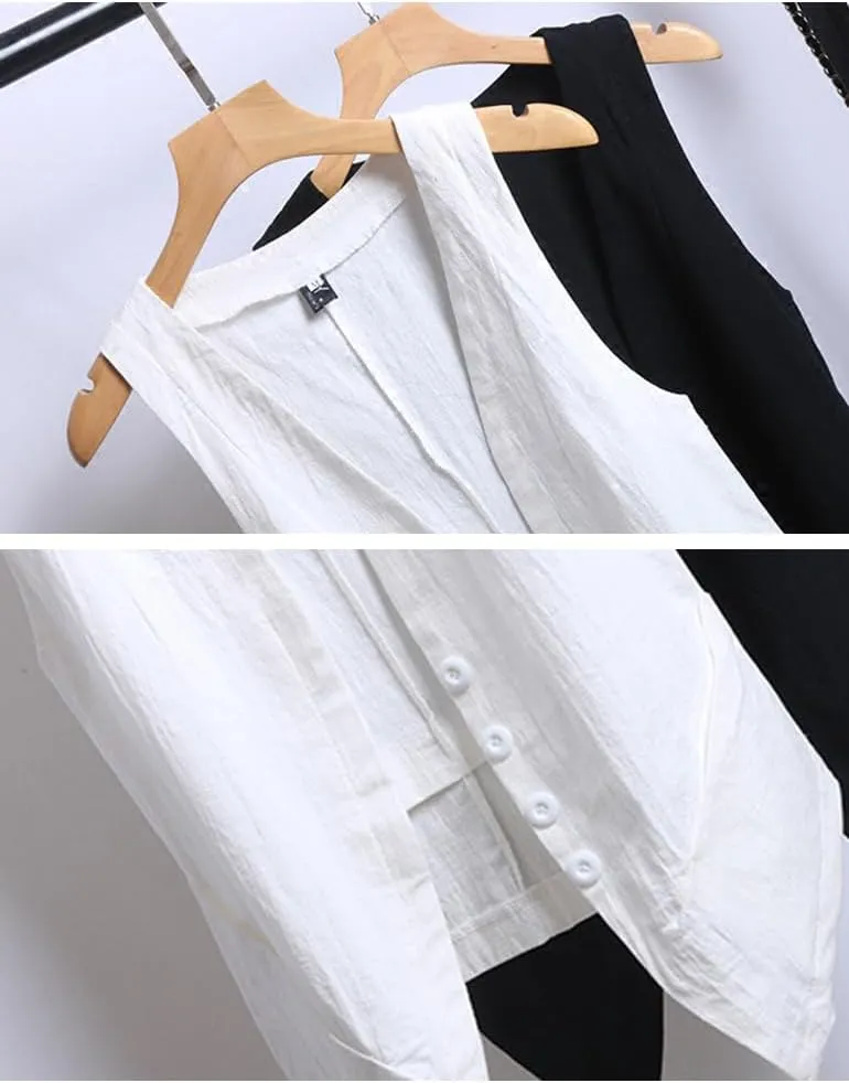 IDEALSANXUN Womens Linen Vest Tops Sleeveless Spring Summer Blazer Jackets