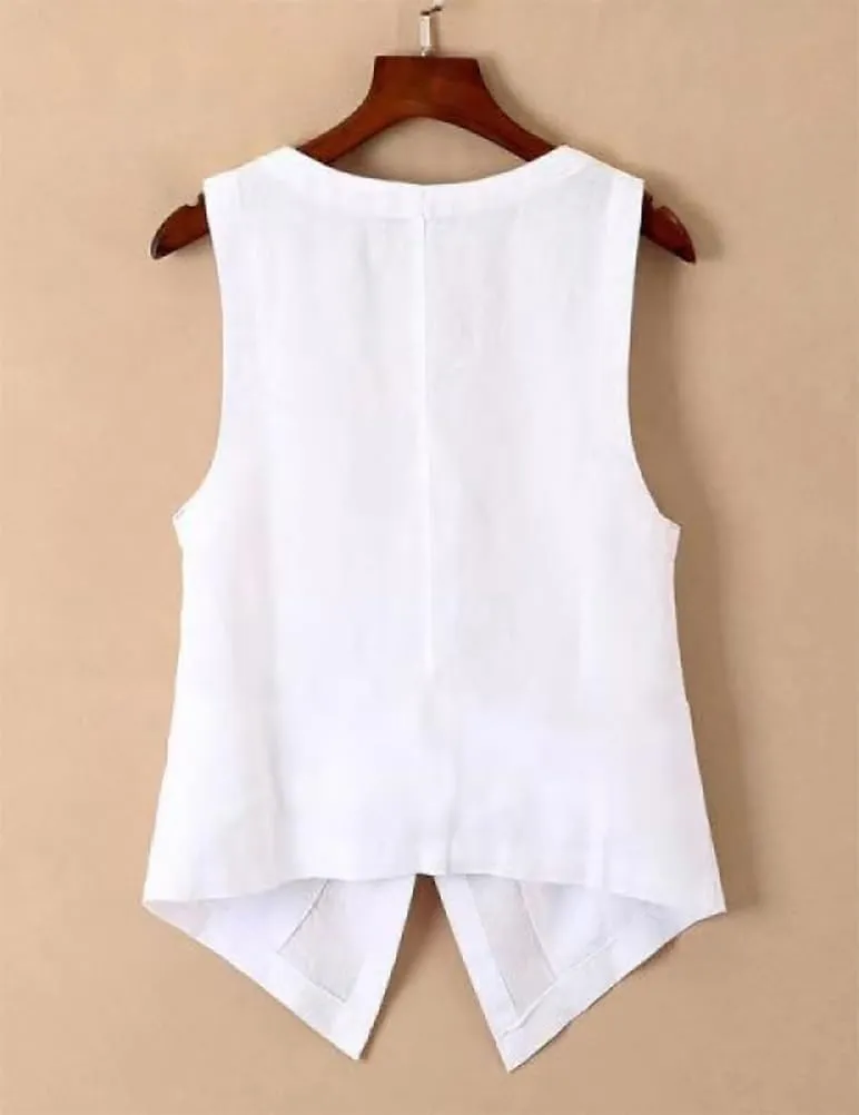 IDEALSANXUN Womens Linen Vest Tops Sleeveless Spring Summer Blazer Jackets