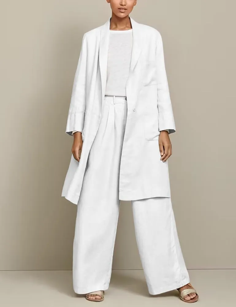 IDEALSANXUN Womens Long Cotton Linen Blazer Casual Lightweight Spring Jackets