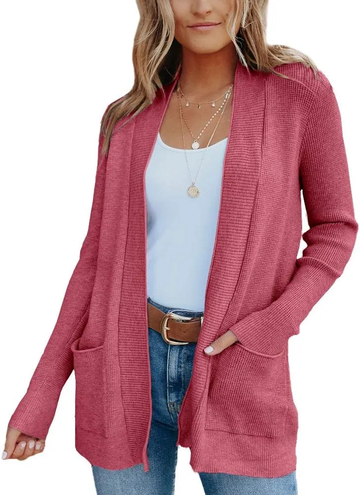 imesrun Womens Open Front Cardigans Casual Long Sleeve Classic Knit Sweater Outerwear with Pockets