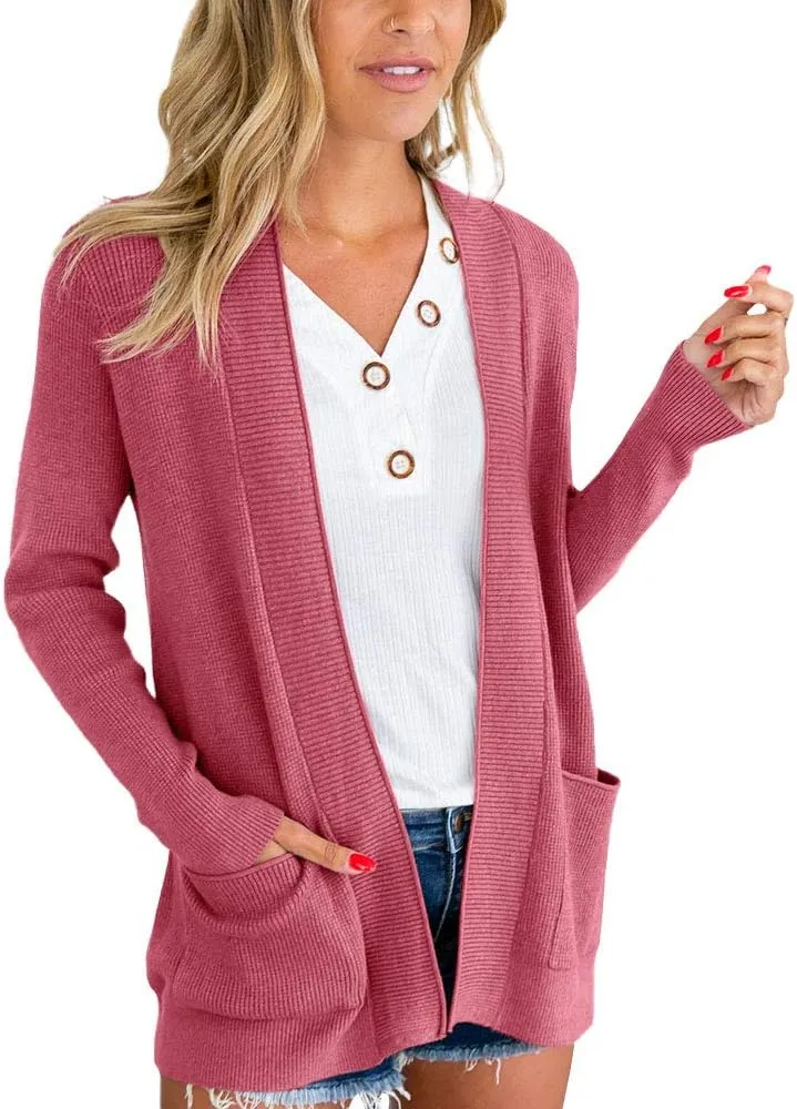 imesrun Womens Open Front Cardigans Casual Long Sleeve Classic Knit Sweater Outerwear with Pockets
