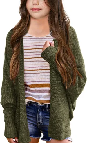 Imily Bela Girls Cardigans Kids Casual Batwing Sleeve Open Front Knitted Sweater