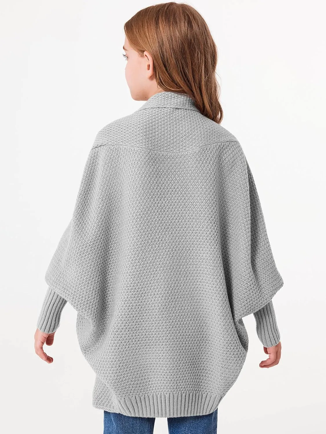 Imily Bela Girls Cardigans Kids Casual Batwing Sleeve Open Front Knitted Sweater