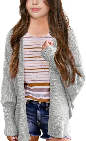 Imily Bela Girls Cardigans Kids Casual Batwing Sleeve Open Front Knitted Sweater