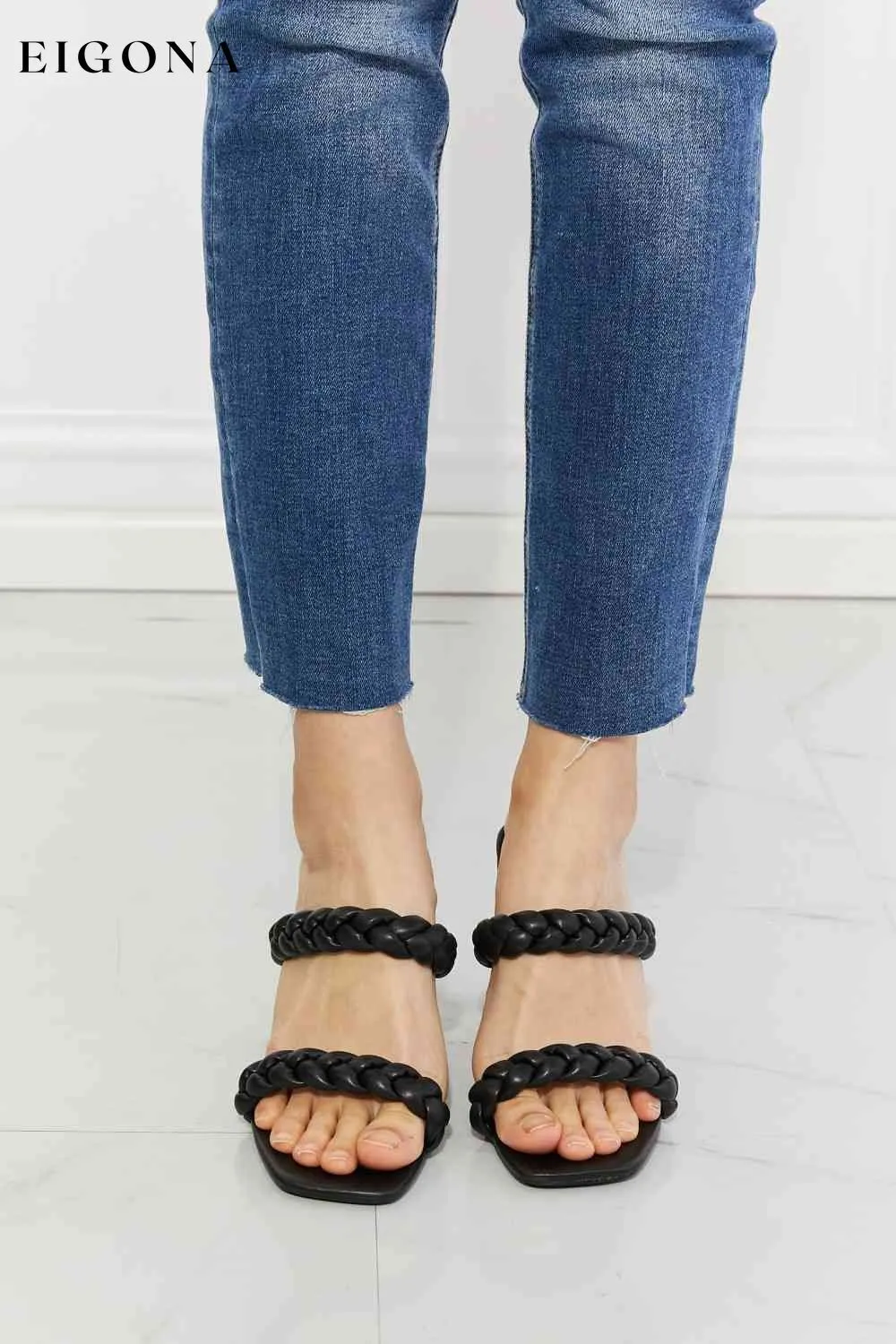 In Love Double Braided Block Heel Sandal in Black