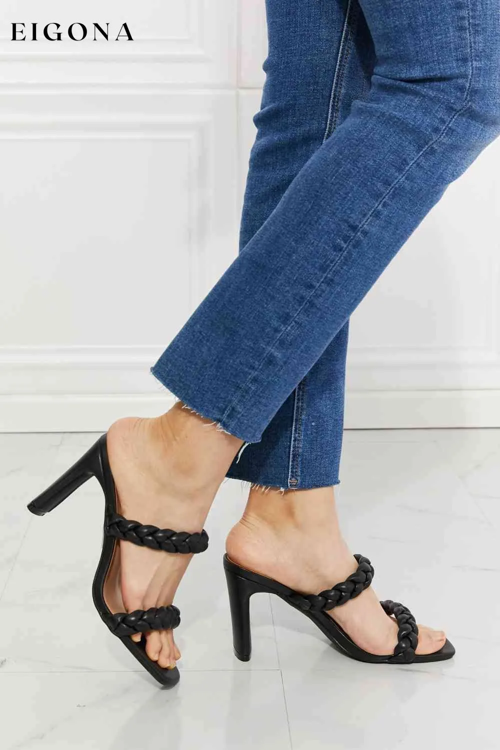 In Love Double Braided Block Heel Sandal in Black