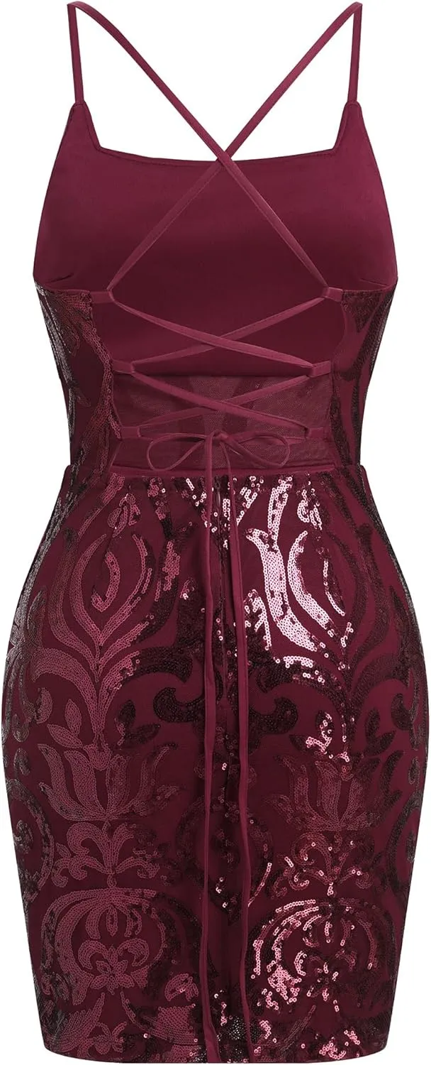 IWEMEK Women Sequin Homecoming Dresses for Teens Sparkly Tight Short Prom Backless Bodycon Mini Dress Dance Party Clubwear
