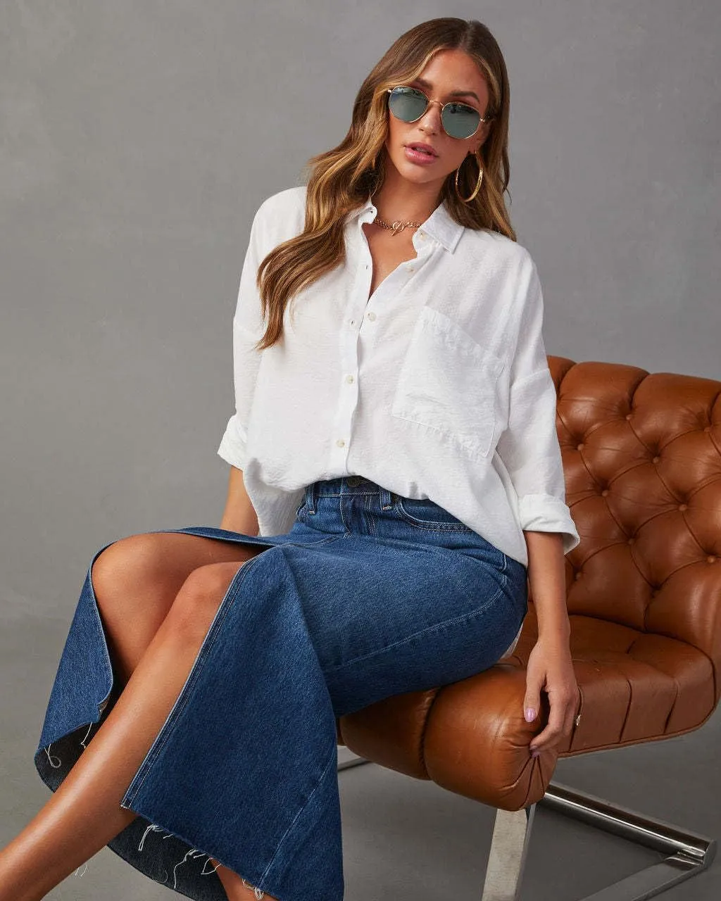Jean Skirts for Women Denim High Waisted Slit Casual Long Skirt with Pockets