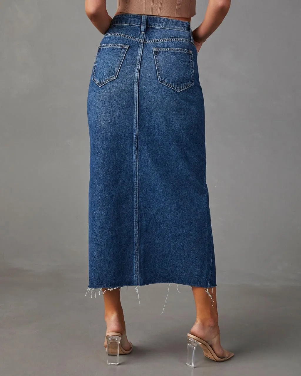 Jean Skirts for Women Denim High Waisted Slit Casual Long Skirt with Pockets