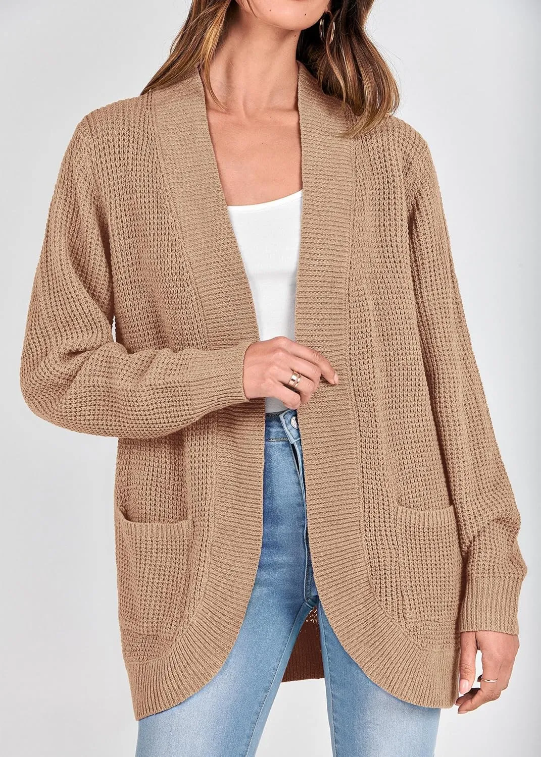 KIRUNDO Cardigan Sweaters for Women 2024 Fall Open Front Long Sleeve Loose Lightweight Knit Sweater Coat with Pockets