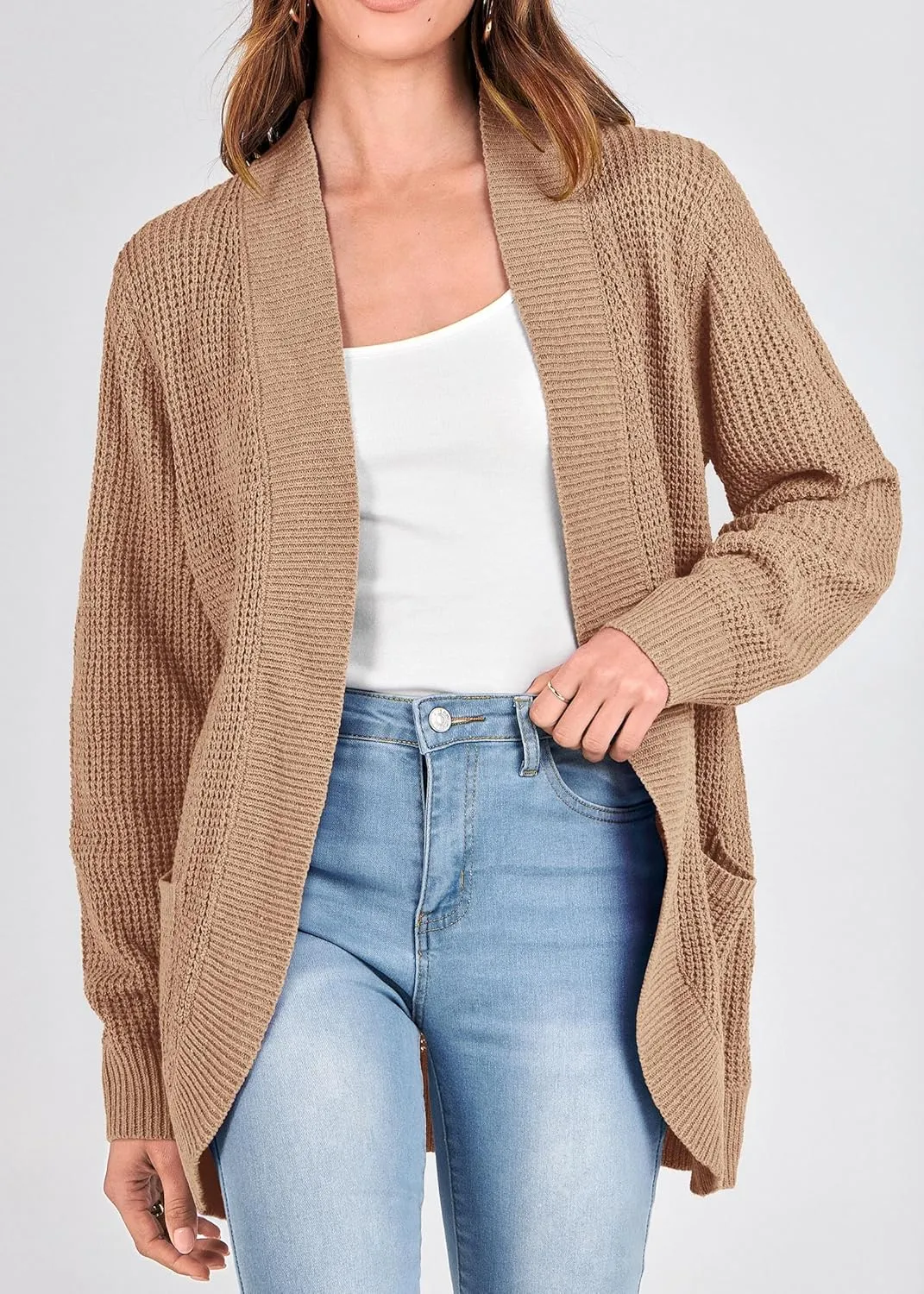 KIRUNDO Cardigan Sweaters for Women 2024 Fall Open Front Long Sleeve Loose Lightweight Knit Sweater Coat with Pockets