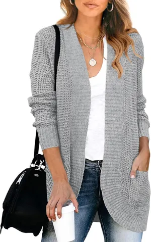 KIRUNDO Cardigan Sweaters for Women 2024 Fall Open Front Long Sleeve Loose Lightweight Knit Sweater Coat with Pockets