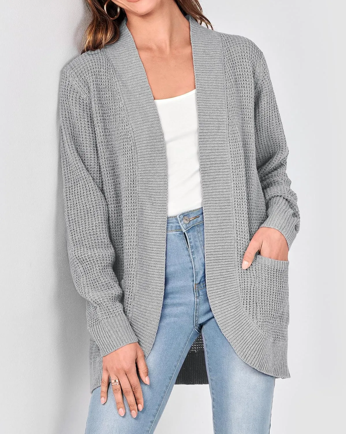 KIRUNDO Cardigan Sweaters for Women 2024 Fall Open Front Long Sleeve Loose Lightweight Knit Sweater Coat with Pockets