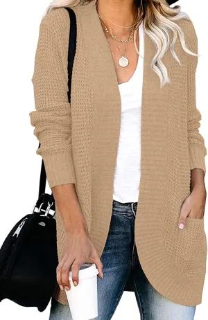 KIRUNDO Cardigan Sweaters for Women 2024 Fall Open Front Long Sleeve Loose Lightweight Knit Sweater Coat with Pockets
