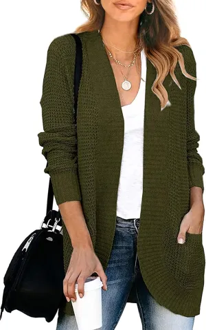 KIRUNDO Cardigan Sweaters for Women 2024 Fall Open Front Long Sleeve Loose Lightweight Knit Sweater Coat with Pockets