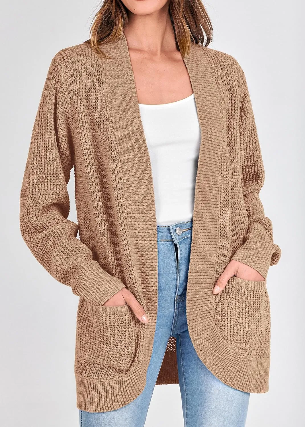 KIRUNDO Cardigan Sweaters for Women 2024 Fall Open Front Long Sleeve Loose Lightweight Knit Sweater Coat with Pockets