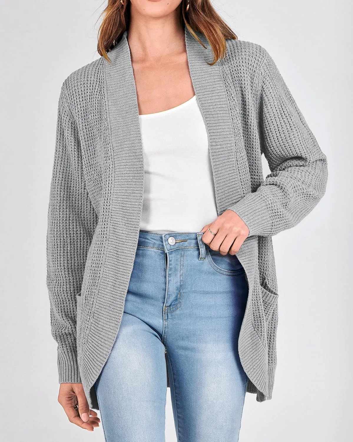 KIRUNDO Cardigan Sweaters for Women 2024 Fall Open Front Long Sleeve Loose Lightweight Knit Sweater Coat with Pockets