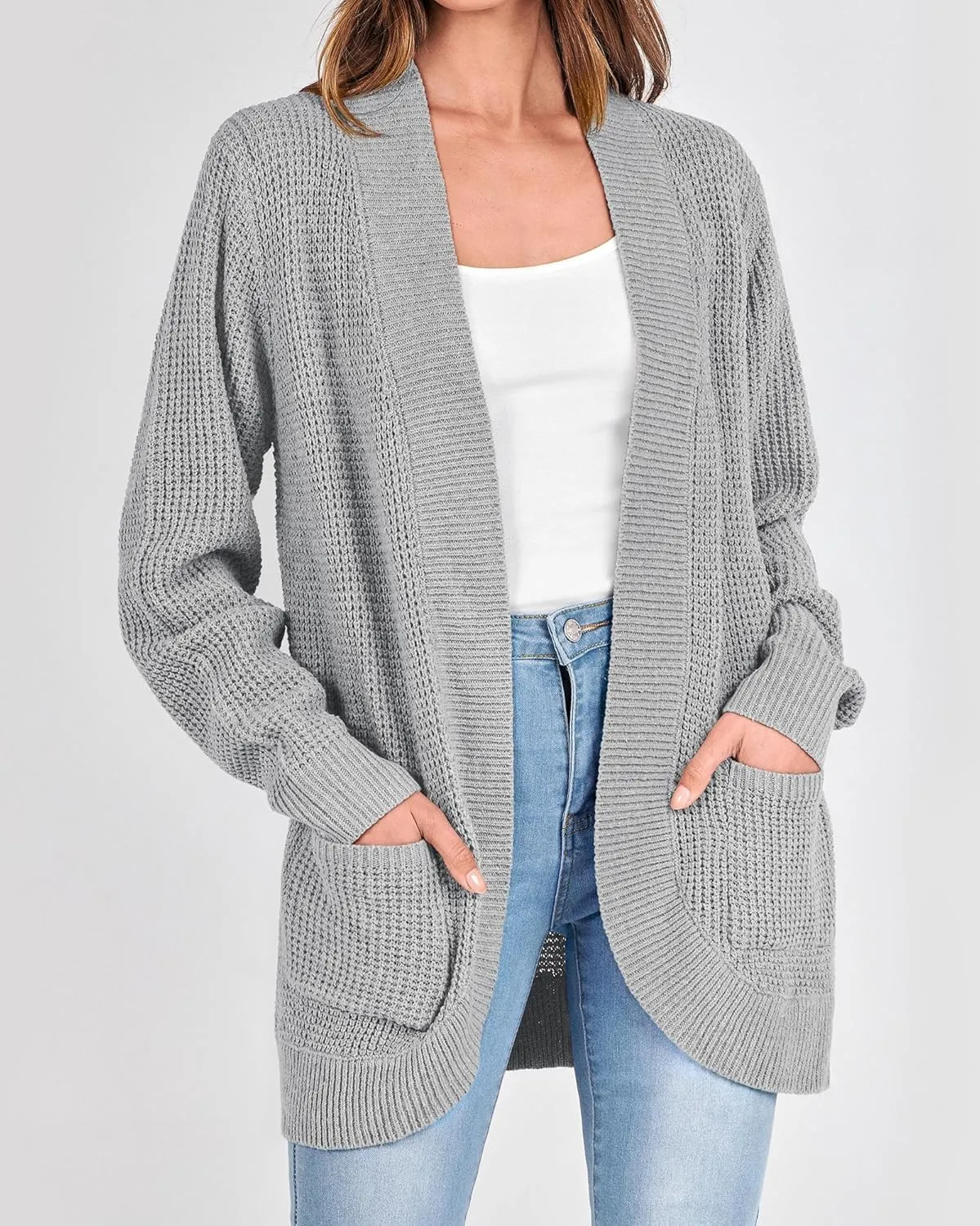KIRUNDO Cardigan Sweaters for Women 2024 Fall Open Front Long Sleeve Loose Lightweight Knit Sweater Coat with Pockets