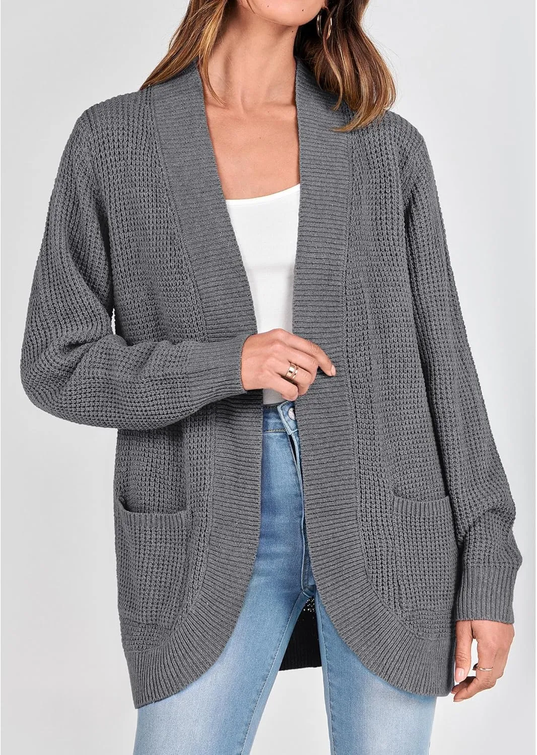 KIRUNDO Cardigan Sweaters for Women 2024 Fall Open Front Long Sleeve Loose Lightweight Knit Sweater Coat with Pockets