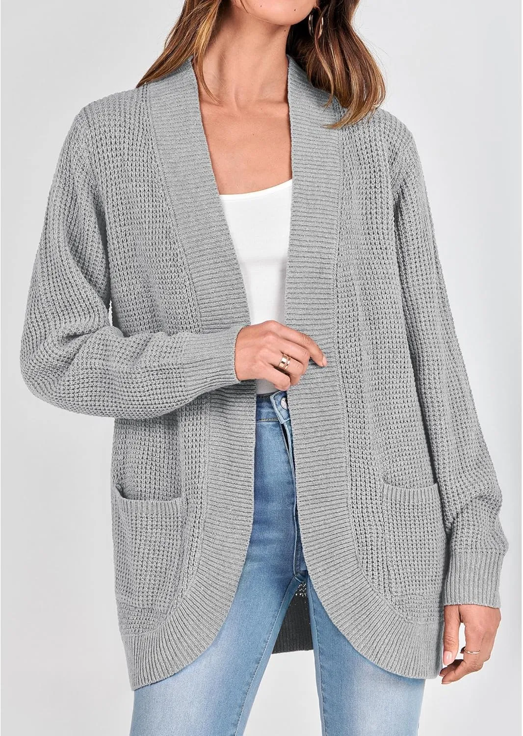 KIRUNDO Cardigan Sweaters for Women 2024 Fall Open Front Long Sleeve Loose Lightweight Knit Sweater Coat with Pockets